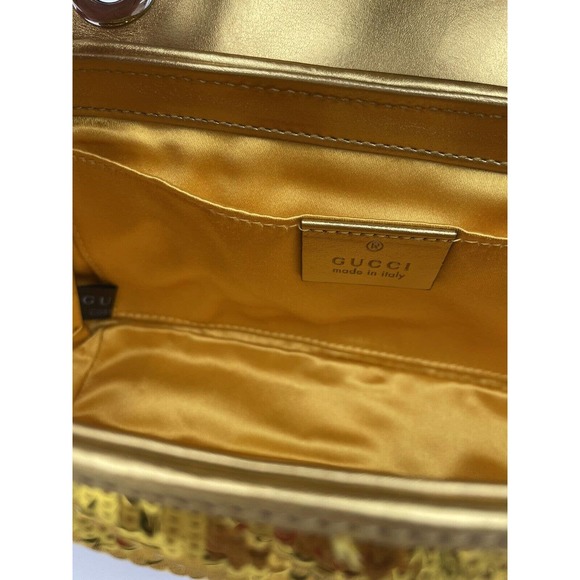 NEW! GUCCI MARMONT METALLIC SEQUIN GOLD  GG CROSSBODY BAG PURSE AUTHENTIC - Picture 14 of 15